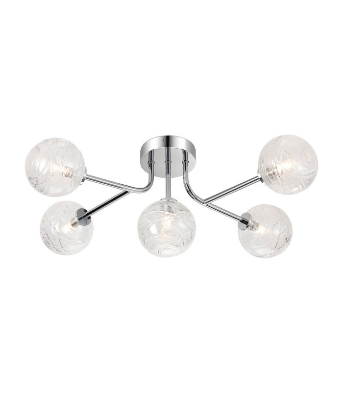 Tivoli Linear Semi Flush Ceiling 5 Light G9 IP44 Polished Chrome/Clear Dune Effect Round Glass-1