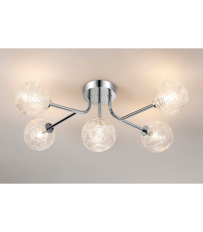 Tivoli Linear Semi Flush Ceiling 5 Light G9 IP44 Polished Chrome/Clear Dune Effect Round Glass-3