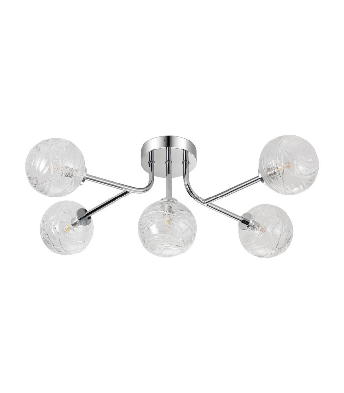 Tivoli Linear Semi Flush Ceiling 5 Light G9 IP44 Polished Chrome/Clear Dune Effect Round Glass-4