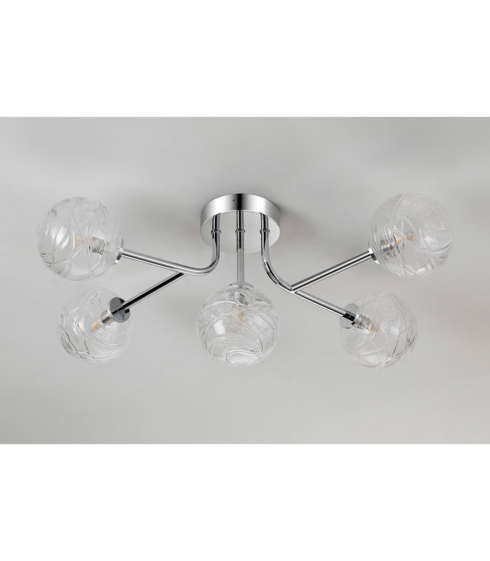 Tivoli Linear Semi Flush Ceiling 5 Light G9 IP44 Polished Chrome/Clear Dune Effect Round Glass-8