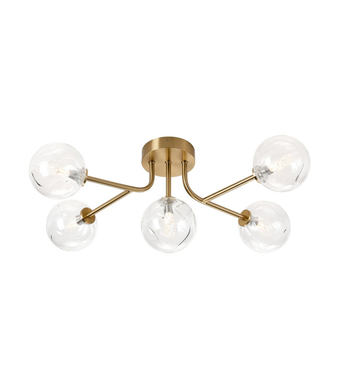 Tivoli Linear Semi Flush Ceiling 5 Light G9 IP44 Brass Gold/Clear Waved Round Glass-1