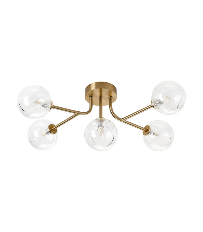 Tivoli Linear Semi Flush Ceiling 5 Light G9 IP44 Brass Gold/Clear Waved Round Glass-4