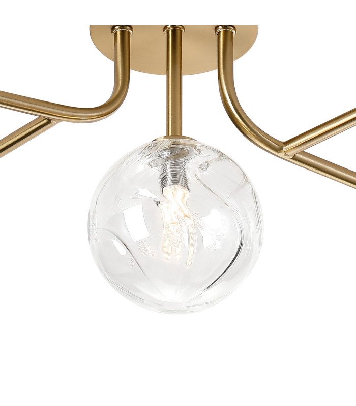 Tivoli Linear Semi Flush Ceiling 5 Light G9 IP44 Brass Gold/Clear Waved Round Glass-6