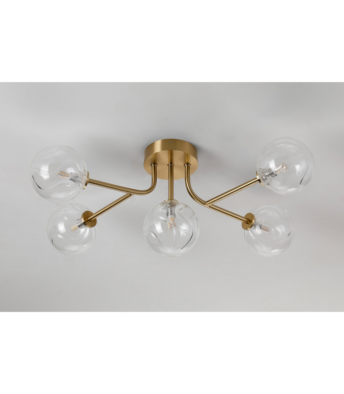 Tivoli Linear Semi Flush Ceiling 5 Light G9 IP44 Brass Gold/Clear Waved Round Glass-8