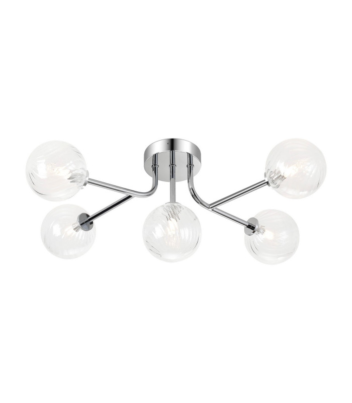 Tivoli Linear Semi Flush Ceiling 5 Light G9 IP44 Polished Chrome/Clear Swirl Round Glass-1
