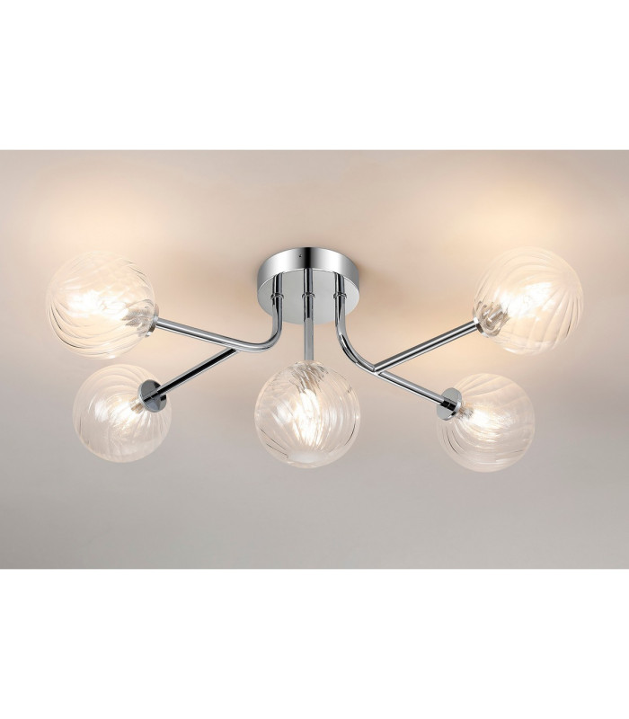 Tivoli Linear Semi Flush Ceiling 5 Light G9 IP44 Polished Chrome/Clear Swirl Round Glass-3