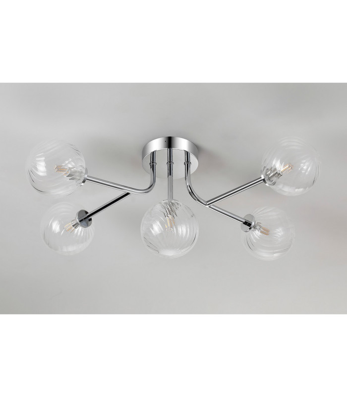 Tivoli Linear Semi Flush Ceiling 5 Light G9 IP44 Polished Chrome/Clear Swirl Round Glass-8