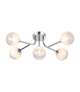 Tivoli Linear Semi Flush Ceiling 5 Light G9 IP44 Polished Chrome/White Two-Tone Snow Specks Round Glass-1