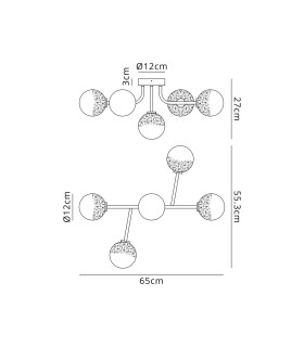 Tivoli Linear Semi Flush Ceiling 5 Light G9 IP44 Polished Chrome/White Two-Tone Snow Specks Round Glass-2