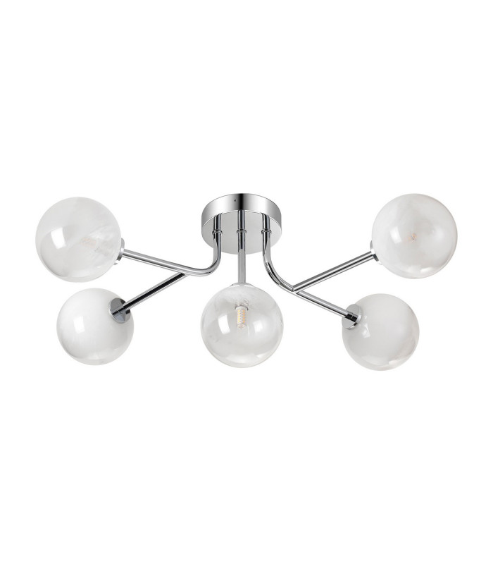 Tivoli Linear Semi Flush Ceiling 5 Light G9 IP44 Polished Chrome/White Two-Tone Snow Specks Round Glass-4