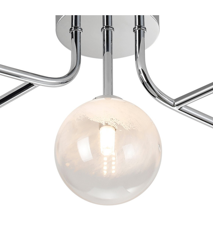 Tivoli Linear Semi Flush Ceiling 5 Light G9 IP44 Polished Chrome/White Two-Tone Snow Specks Round Glass-6