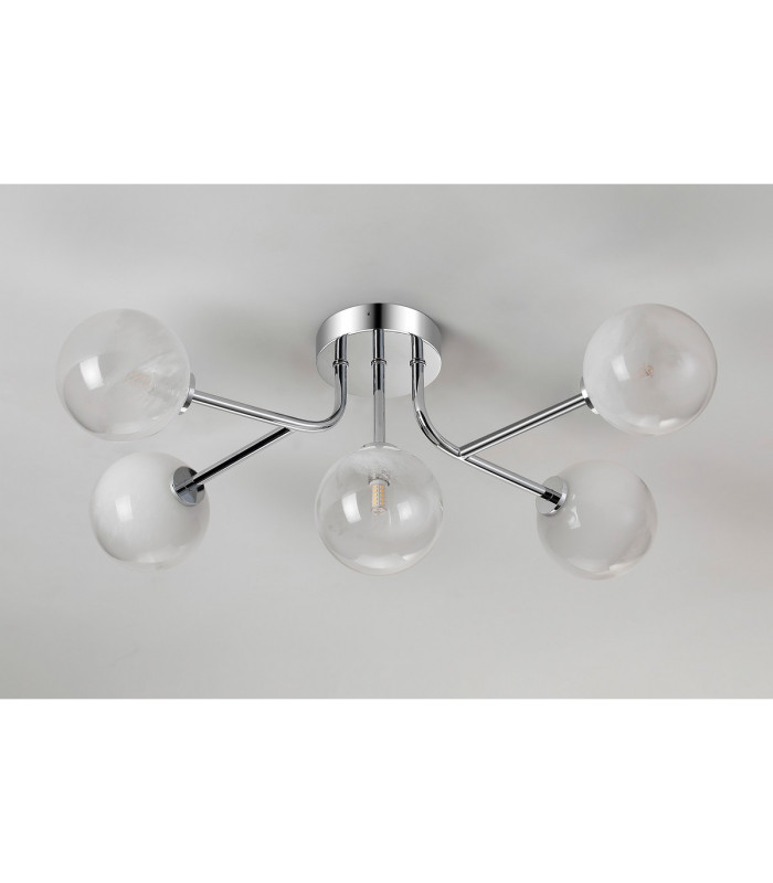 Tivoli Linear Semi Flush Ceiling 5 Light G9 IP44 Polished Chrome/White Two-Tone Snow Specks Round Glass-8