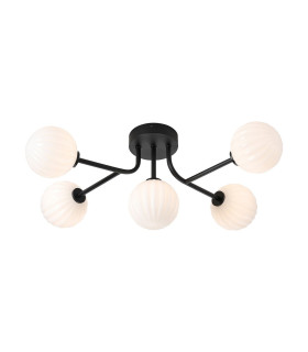 Tivoli Linear Semi Flush Ceiling 5 Light G9 IP44 Satin Black/Opal Round Segment Glass-1
