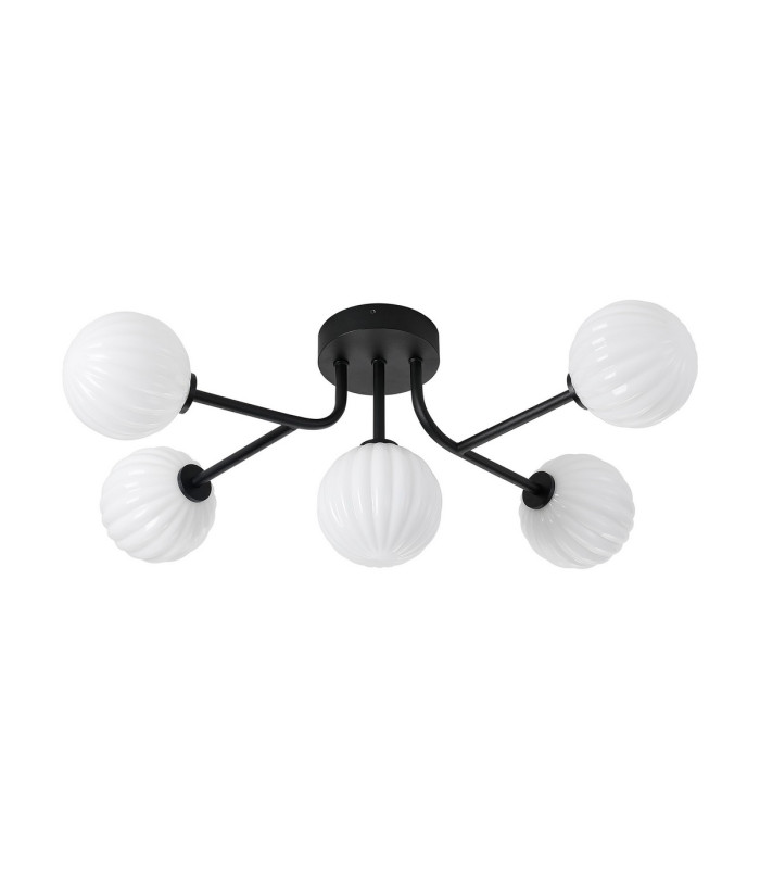 Tivoli Linear Semi Flush Ceiling 5 Light G9 IP44 Satin Black/Opal Round Segment Glass-4