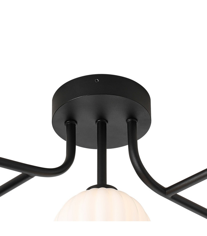 Tivoli Linear Semi Flush Ceiling 5 Light G9 IP44 Satin Black/Opal Round Segment Glass-5