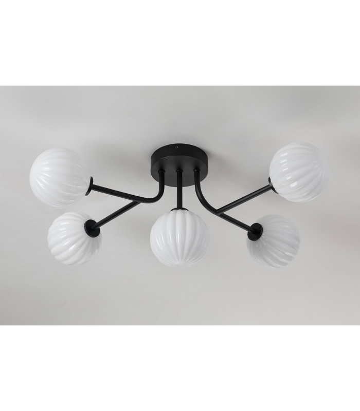 Tivoli Linear Semi Flush Ceiling 5 Light G9 IP44 Satin Black/Opal Round Segment Glass-8