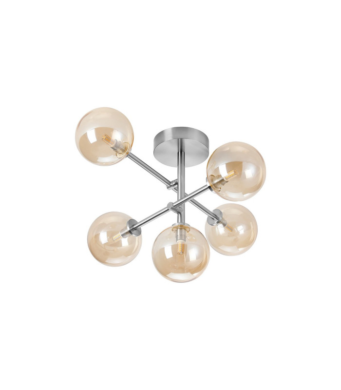 Tivoli Semi Flush Ceiling Tiered Adjustable Arms 5 Light G9 IP44 Polished Chrome/Amber Smooth Round Glass-4