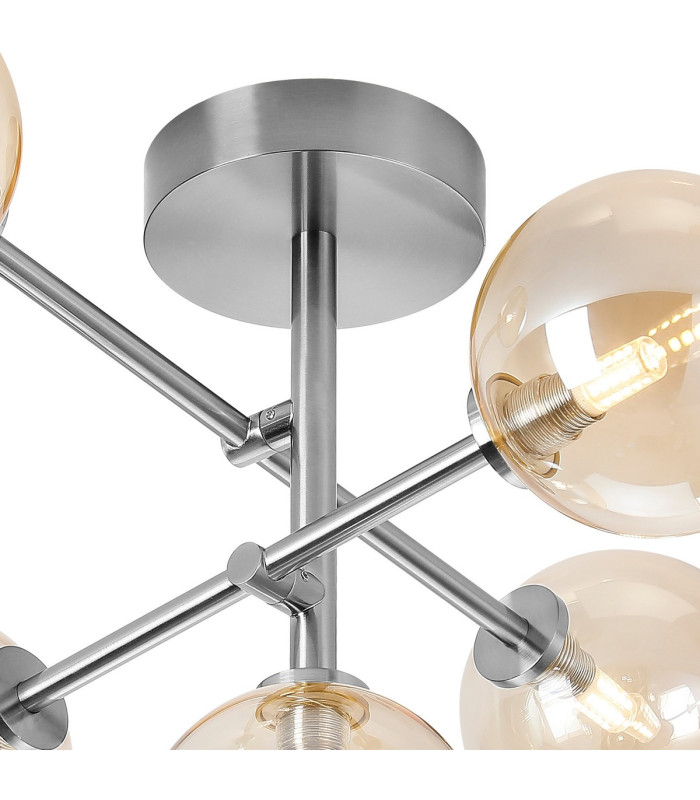 Tivoli Semi Flush Ceiling Tiered Adjustable Arms 5 Light G9 IP44 Polished Chrome/Amber Smooth Round Glass-6