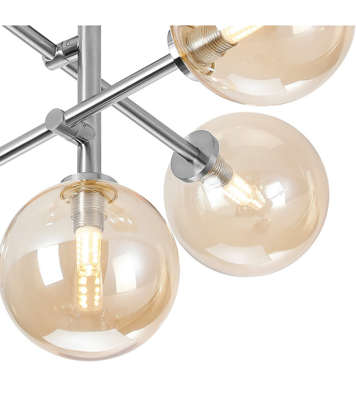 Tivoli Semi Flush Ceiling Tiered Adjustable Arms 5 Light G9 IP44 Polished Chrome/Amber Smooth Round Glass-7