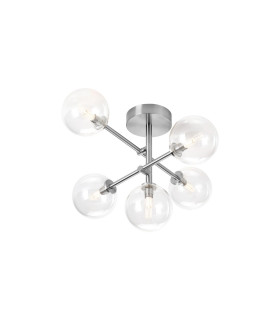 Tivoli Semi Flush Ceiling Tiered Adjustable Arms 5 Light G9 IP44 Polished Chrome/Clear Smooth Round Glass-1
