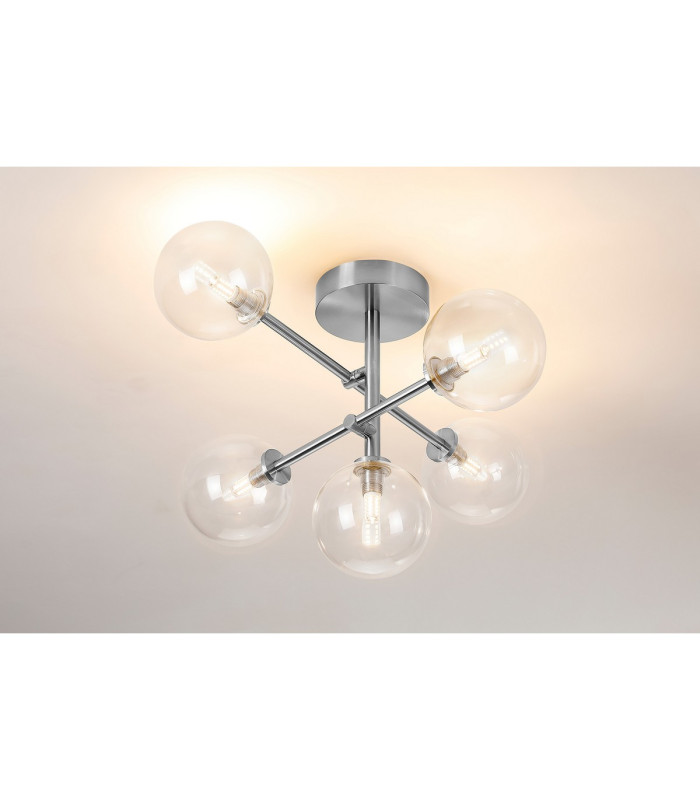 Tivoli Semi Flush Ceiling Tiered Adjustable Arms 5 Light G9 IP44 Polished Chrome/Clear Smooth Round Glass-3