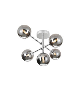 Tivoli Semi Flush Ceiling Tiered Adjustable Arms 5 Light G9 IP44 Polished Chrome/Smoke Smooth Round Glass-1