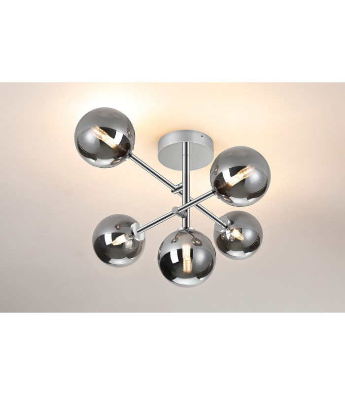 Tivoli Semi Flush Ceiling Tiered Adjustable Arms 5 Light G9 IP44 Polished Chrome/Smoke Smooth Round Glass-3