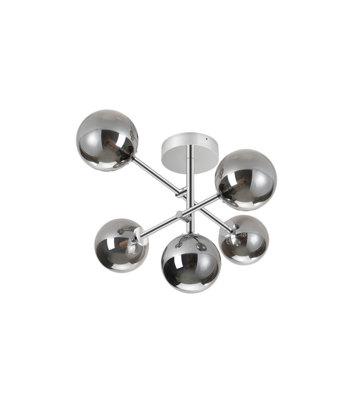 Tivoli Semi Flush Ceiling Tiered Adjustable Arms 5 Light G9 IP44 Polished Chrome/Smoke Smooth Round Glass-4