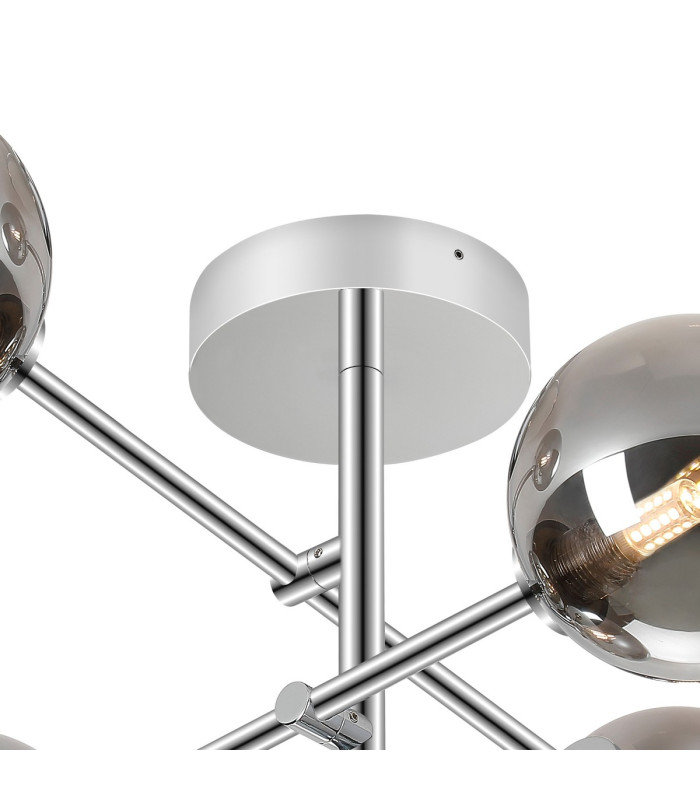 Tivoli Semi Flush Ceiling Tiered Adjustable Arms 5 Light G9 IP44 Polished Chrome/Smoke Smooth Round Glass-5