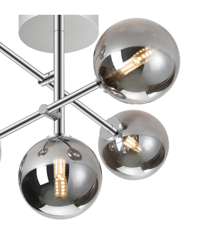 Tivoli Semi Flush Ceiling Tiered Adjustable Arms 5 Light G9 IP44 Polished Chrome/Smoke Smooth Round Glass-6