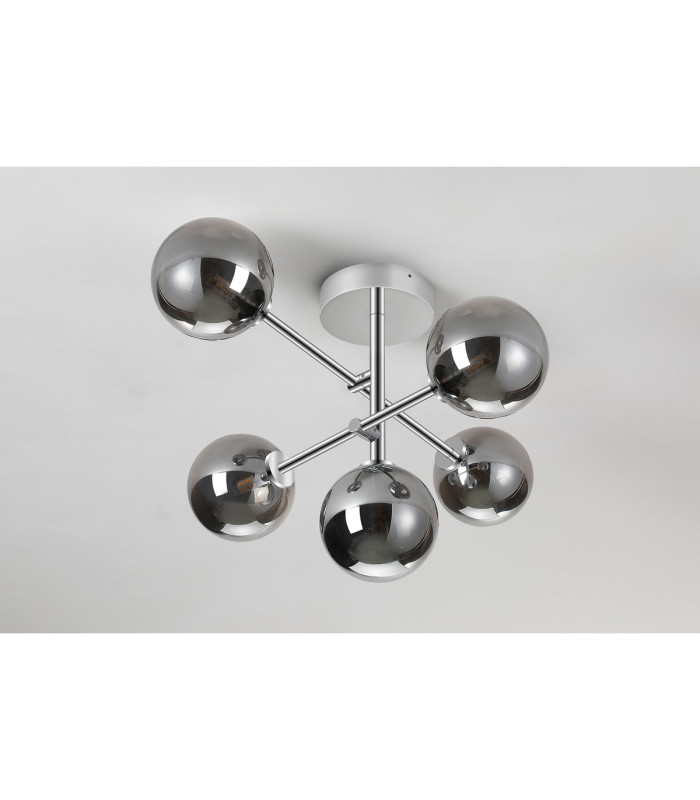 Tivoli Semi Flush Ceiling Tiered Adjustable Arms 5 Light G9 IP44 Polished Chrome/Smoke Smooth Round Glass-8