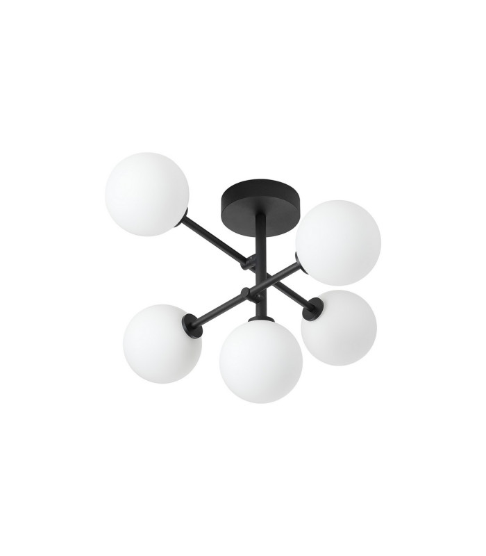 Tivoli Semi Flush Ceiling Tiered Adjustable Arms 5 Light G9 IP44 Satin Black/Opal Smooth Round Glass-4