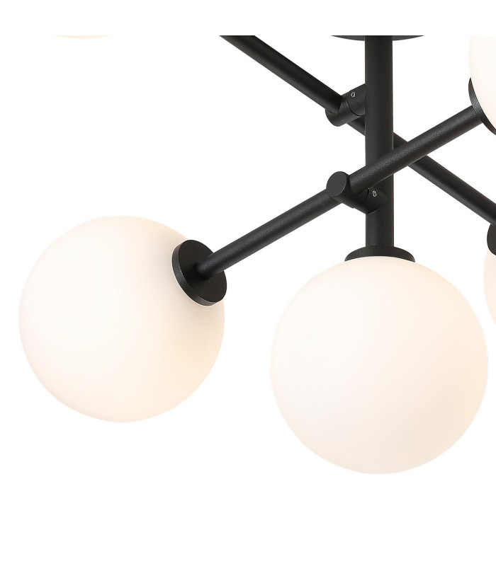 Tivoli Semi Flush Ceiling Tiered Adjustable Arms 5 Light G9 IP44 Satin Black/Opal Smooth Round Glass-7