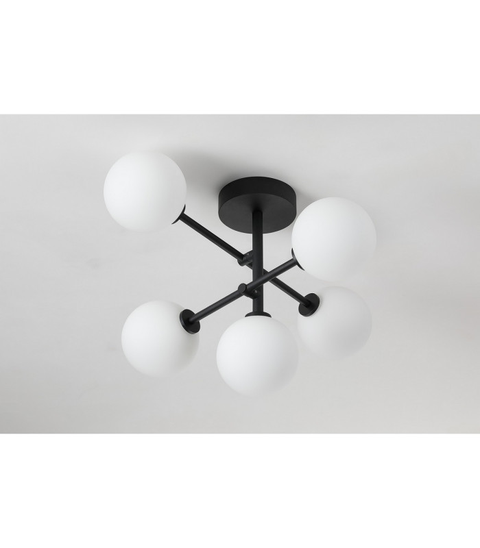 Tivoli Semi Flush Ceiling Tiered Adjustable Arms 5 Light G9 IP44 Satin Black/Opal Smooth Round Glass-8