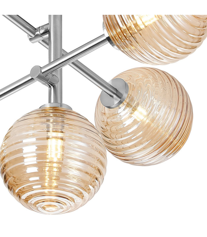 Tivoli Semi Flush Ceiling Tiered Adjustable Arms 5 Light G9 IP44 Polished Chrome/Amber Ribbed Round Glass-7