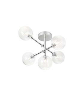Tivoli Semi Flush Ceiling Tiered Adjustable Arms 5 Light G9 IP44 Polished Chrome/Clear Ribbed Round Glass-1