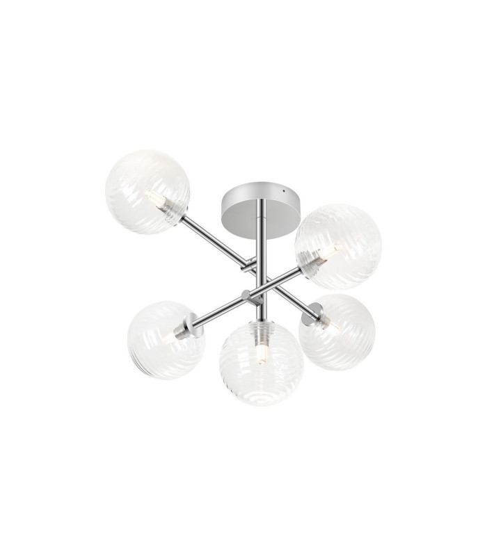 Tivoli Semi Flush Ceiling Tiered Adjustable Arms 5 Light G9 IP44 Polished Chrome/Clear Ribbed Round Glass-1