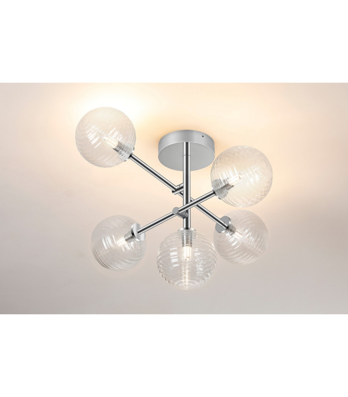 Tivoli Semi Flush Ceiling Tiered Adjustable Arms 5 Light G9 IP44 Polished Chrome/Clear Ribbed Round Glass-3