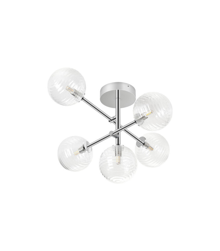 Tivoli Semi Flush Ceiling Tiered Adjustable Arms 5 Light G9 IP44 Polished Chrome/Clear Ribbed Round Glass-4