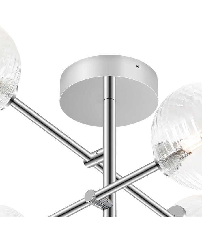 Tivoli Semi Flush Ceiling Tiered Adjustable Arms 5 Light G9 IP44 Polished Chrome/Clear Ribbed Round Glass-5