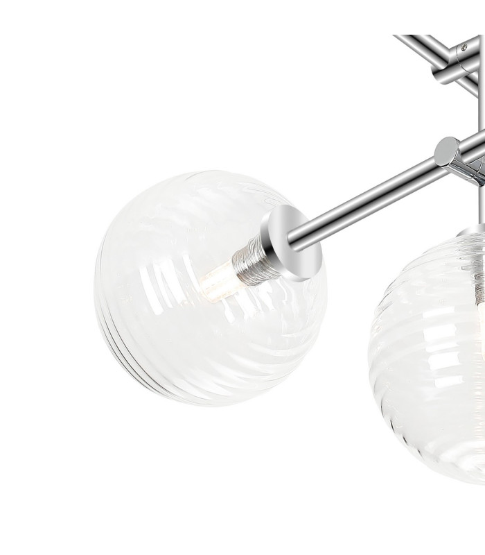 Tivoli Semi Flush Ceiling Tiered Adjustable Arms 5 Light G9 IP44 Polished Chrome/Clear Ribbed Round Glass-7