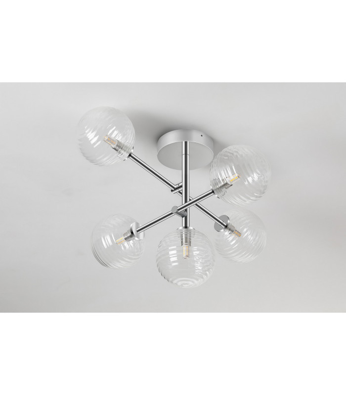Tivoli Semi Flush Ceiling Tiered Adjustable Arms 5 Light G9 IP44 Polished Chrome/Clear Ribbed Round Glass-8