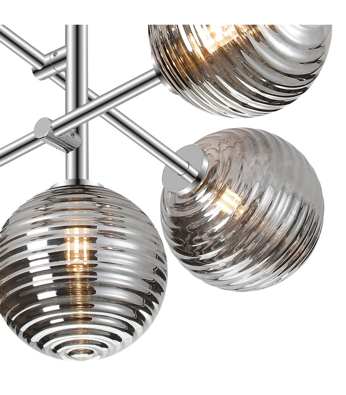 Tivoli Semi Flush Ceiling Tiered Adjustable Arms 5 Light G9 IP44 Polished Chrome/Smoke Ribbed Round Glass-7