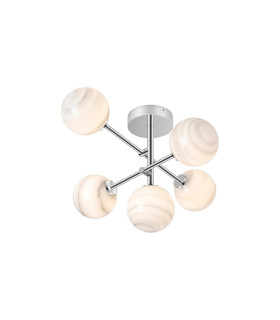 Tivoli Semi Flush Ceiling Tiered Adjustable Arms 5 Light G9 IP44 Polished Chrome/Grey/White Round Marble Effect Glass-1
