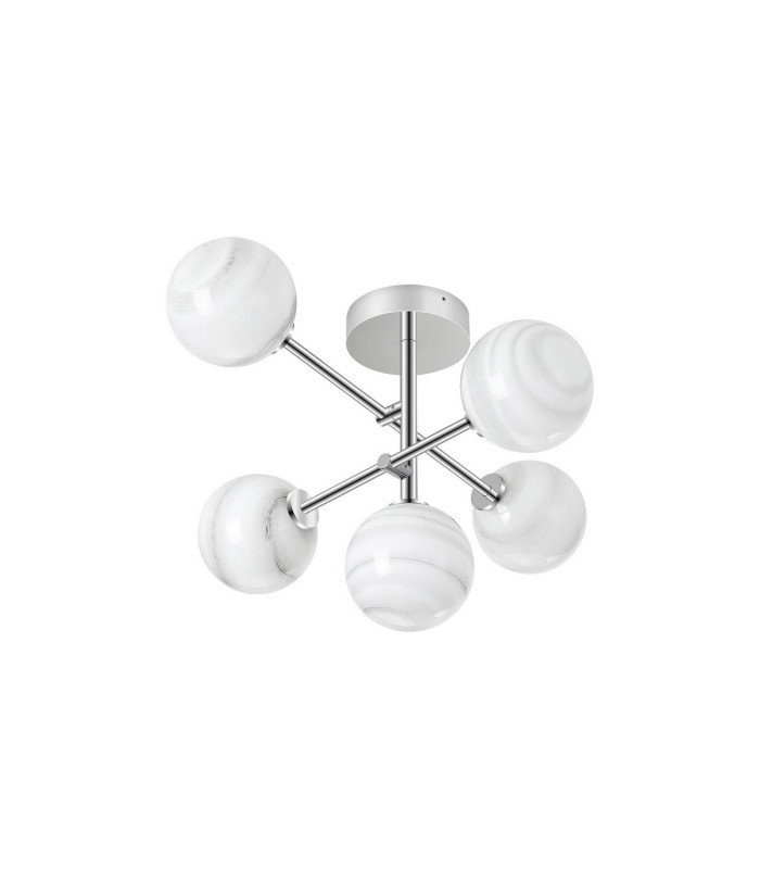 Tivoli Semi Flush Ceiling Tiered Adjustable Arms 5 Light G9 IP44 Polished Chrome/Grey/White Round Marble Effect Glass-3
