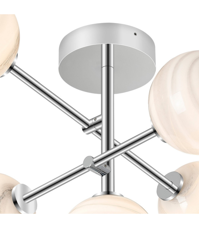 Tivoli Semi Flush Ceiling Tiered Adjustable Arms 5 Light G9 IP44 Polished Chrome/Grey/White Round Marble Effect Glass-5