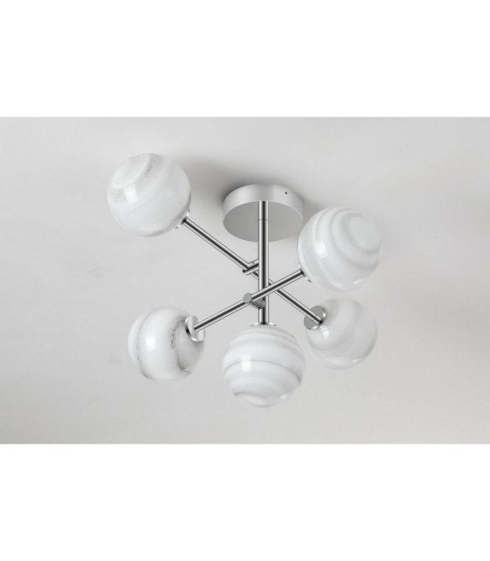 Tivoli Semi Flush Ceiling Tiered Adjustable Arms 5 Light G9 IP44 Polished Chrome/Grey/White Round Marble Effect Glass-7