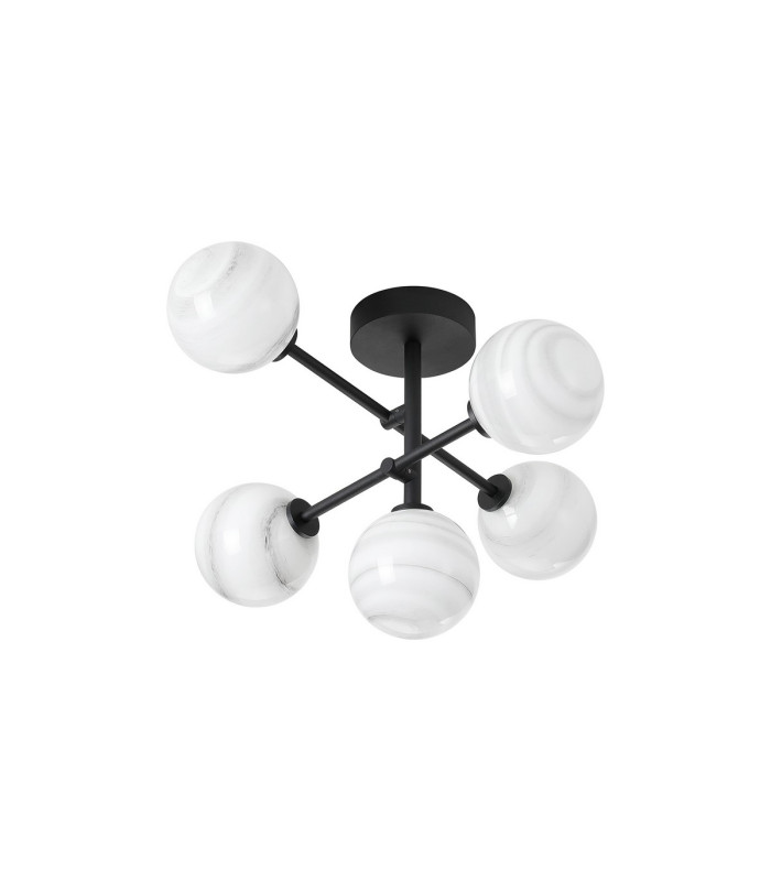 Tivoli Semi Flush Ceiling Tiered Adjustable Arms 5 Light G9 IP44 Satin Black/Grey Round Marble Effect Glass-4