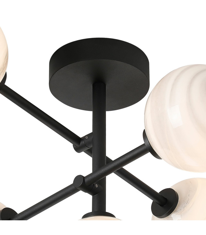 Tivoli Semi Flush Ceiling Tiered Adjustable Arms 5 Light G9 IP44 Satin Black/Grey Round Marble Effect Glass-6