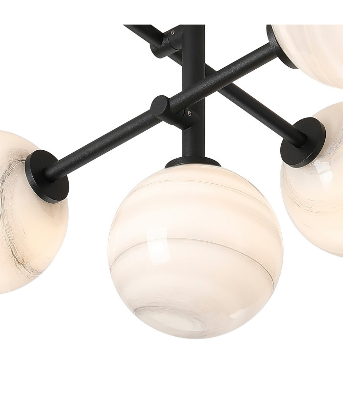 Tivoli Semi Flush Ceiling Tiered Adjustable Arms 5 Light G9 IP44 Satin Black/Grey Round Marble Effect Glass-7